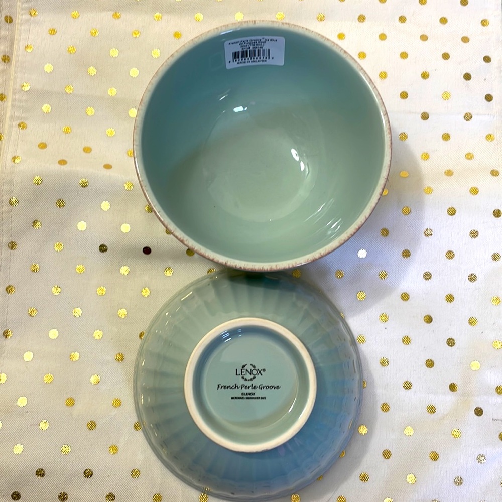 NEW LENOX 24oz Bowl Set Of 2 French Perle Groove - Ice Blue - Picture 3 of 5